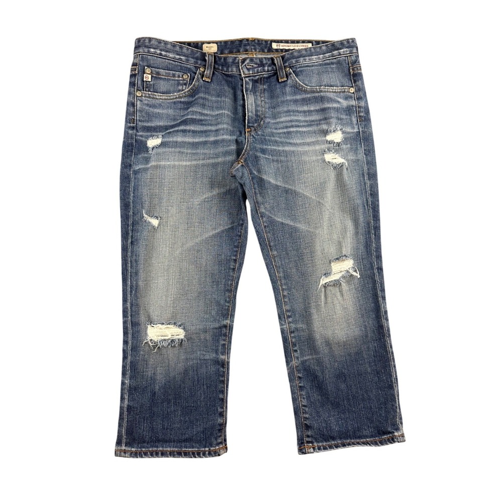 AG Adriano Goldschmied Maiden Capri Jeans Women 29R Blue Distressed USA Made